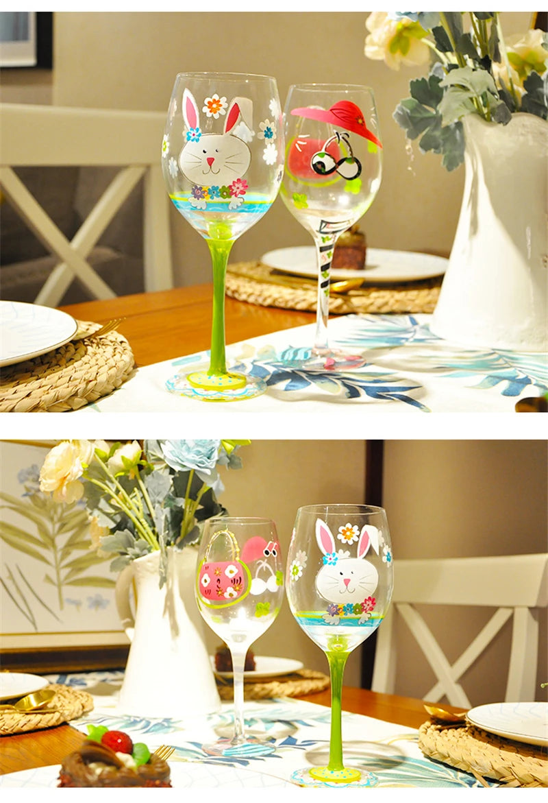 Europe Creative Hand Painted Wine Glass Cup Crystal Goblet Fashion Personality Birthday Gifts Home Bar Hotel Party Drinking Ware