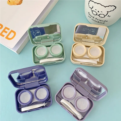 Cute Portable Small Backpack Bear Eye Contacts with Mirror Contact Lens Case Colored Lenses Container Box for Party Travel Set