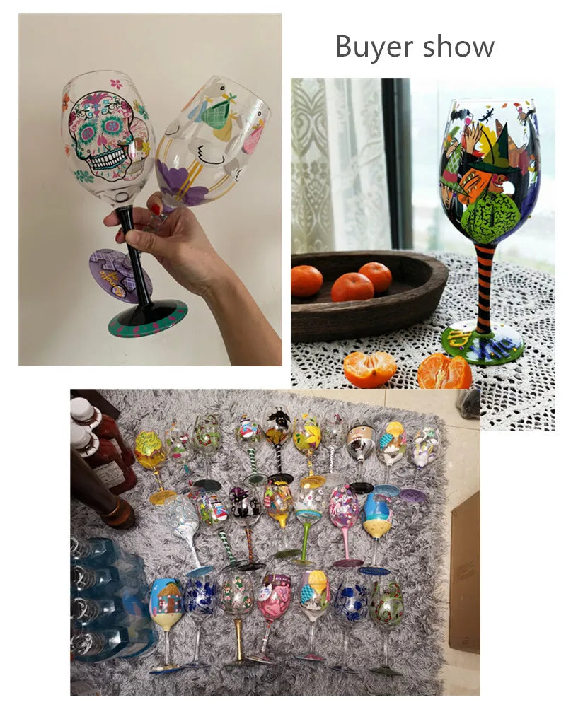 Europe Creative Hand Painted Wine Glass Cup Crystal Goblet Fashion Personality Birthday Gifts Home Bar Hotel Party Drinking Ware