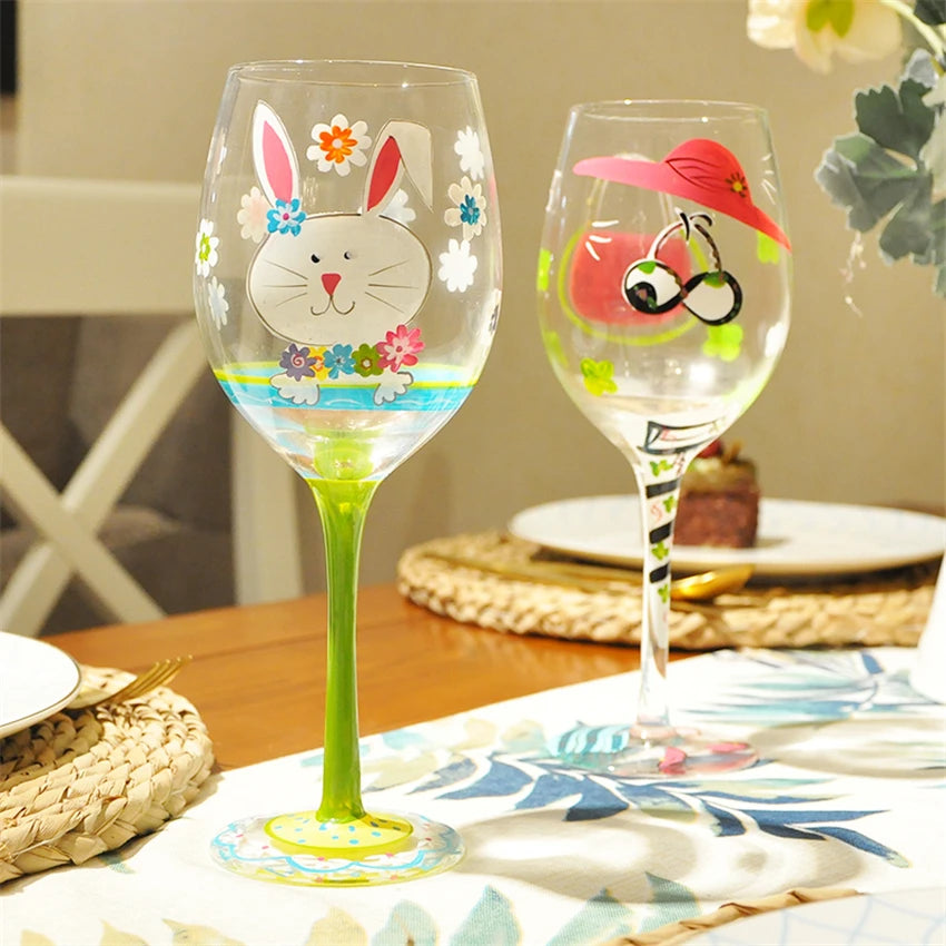 Europe Creative Hand Painted Wine Glass Cup Crystal Goblet Fashion Personality Birthday Gifts Home Bar Hotel Party Drinking Ware