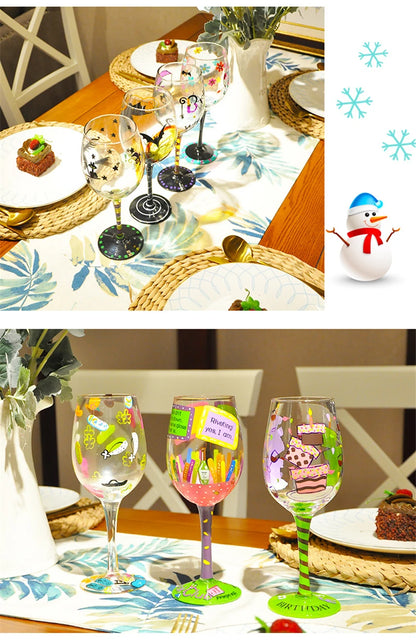 Europe Creative Hand Painted Wine Glass Cup Crystal Goblet Fashion Personality Birthday Gifts Home Bar Hotel Party Drinking Ware