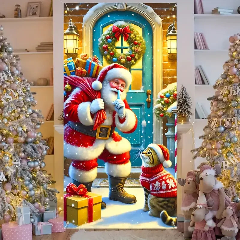 90 * 180cm Christmas door cover, Santa Claus, Christmas party, home, indoor and outdoor door frame, porch decoration