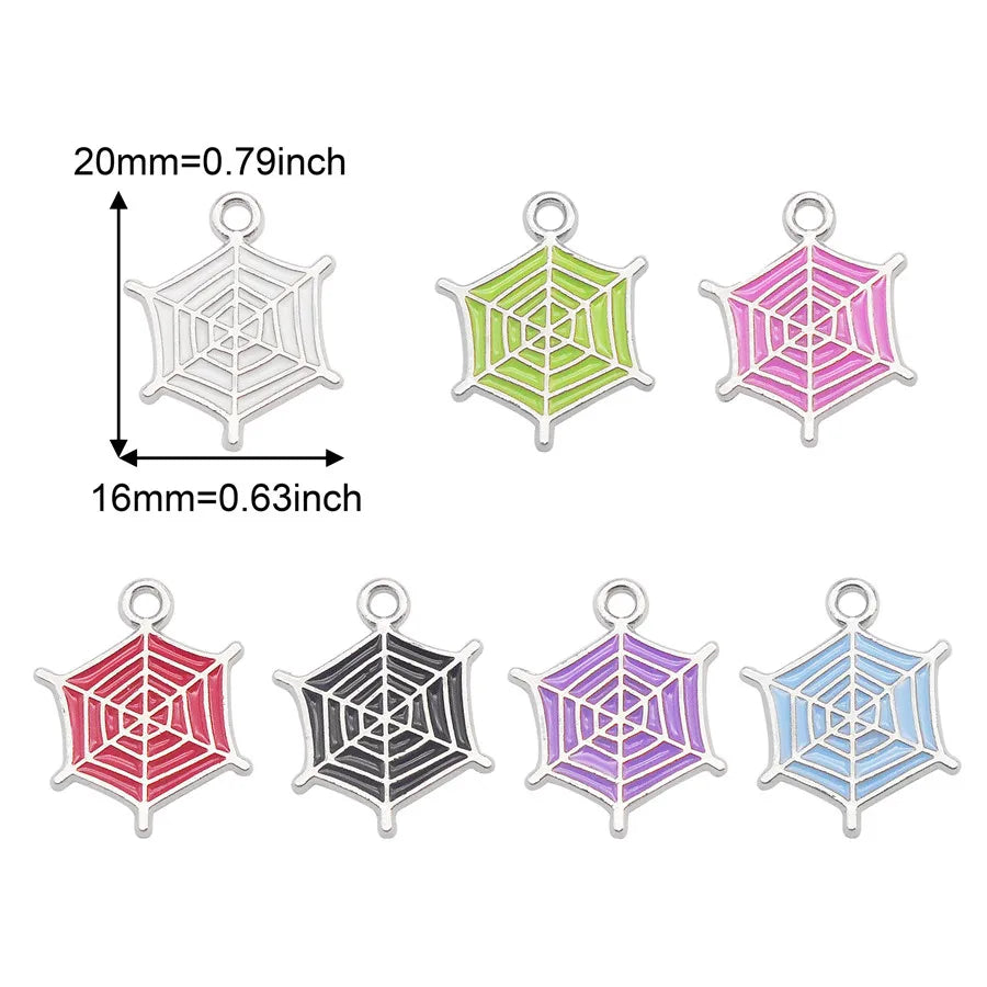 Julie Wang 7PCS Enamel Cobweb Charms Cartoon Halloween Spider Web Alloy Pendant Necklace Bracelet Jewelry Making Accessory