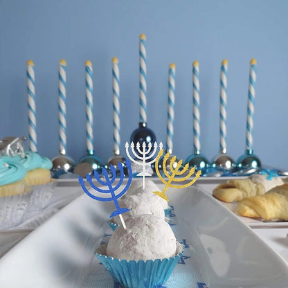 Gold Glitter Star of David Gold Glitter Dessert Cupcake Toppers Hanukkah Clear Treat Picks -Set of 24