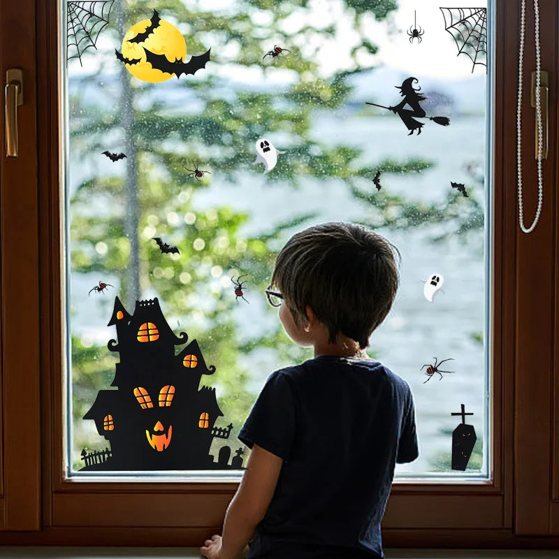 3Sheets Halloween Bat Ghost Tree Pumpkin DIY Glass Sticker Haunted House Electrostatic Stickers Supplies Home Party Window Decor