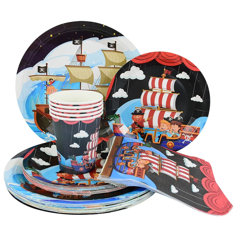 Pirate Ship Theme Sets Birthday Decorations Halloween Party Disposable Tableware Paper Napkins Cups Plates Tablecloths Supplies