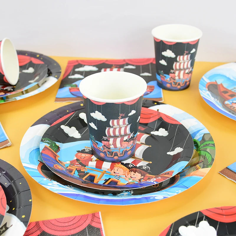 Pirate Ship Theme Sets Birthday Decorations Halloween Party Disposable Tableware Paper Napkins Cups Plates Tablecloths Supplies