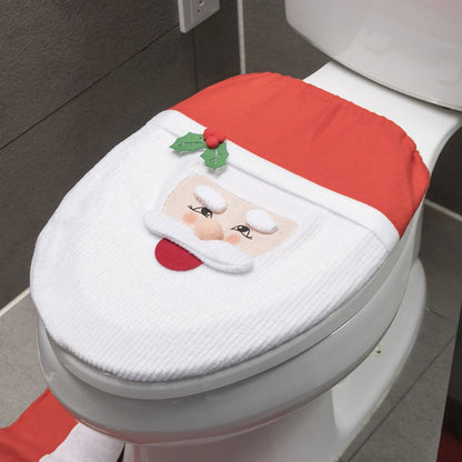 3Pcs Christmas Toilet Seat Cover Decorative Carpet Set Bathroom Cartoon Cute Santa Claus Pattern Toilet Lid Cover Xmas Supplies