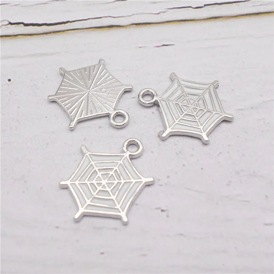 Julie Wang 7PCS Enamel Cobweb Charms Cartoon Halloween Spider Web Alloy Pendant Necklace Bracelet Jewelry Making Accessory