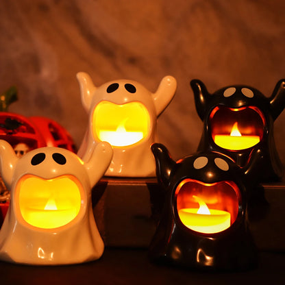 Halloween Ghost Candle Holders Cute Plastic Ghost Tea Light Holders LED Halloween  Party Decorations Spooky Table Centerpieces