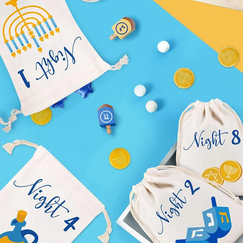 8 Nights of Happy Hanukkah Bags Countdown Calendar Chanukah Jewish Holiday Festival of Lights decoration favor kid boy girl Gift