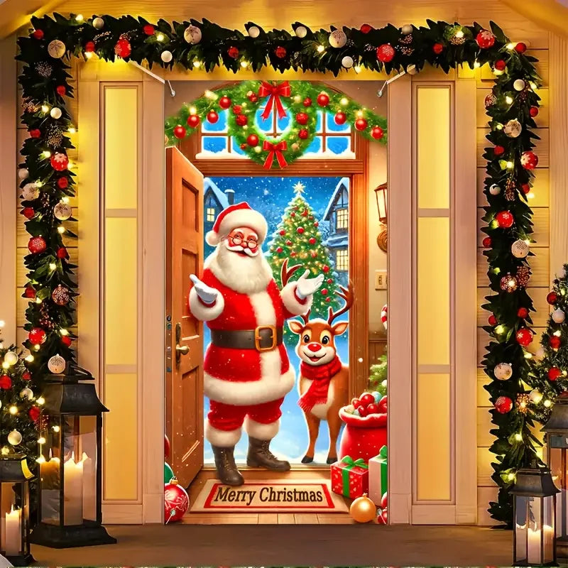 90 * 180cm Christmas door cover, Santa Claus, Christmas party, home, indoor and outdoor door frame, porch decoration