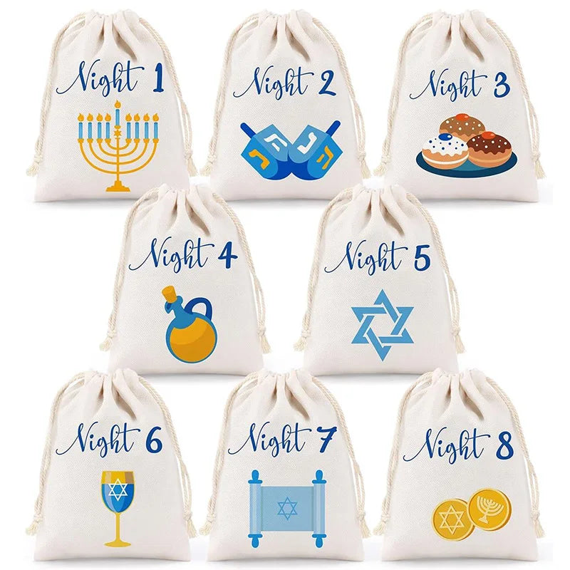 8 Nights of Happy Hanukkah Bags Countdown Calendar Chanukah Jewish Holiday Festival of Lights decoration favor kid boy girl Gift