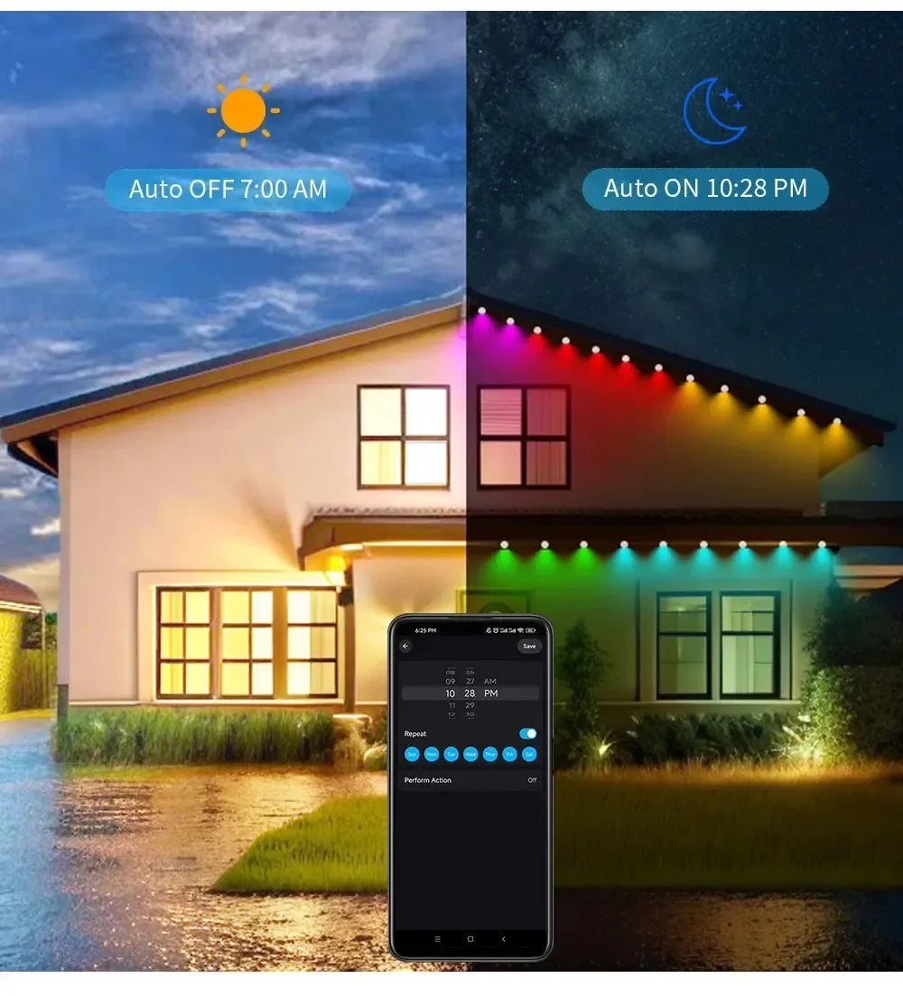 30M RGB Eaves LED Lights Smart Permanent Outdoor Lights String APP Bluetooth holiday Christmas Lights Full House Party