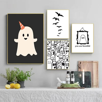 Romantic Halloween Gallery Ghost Scary Pumpkin Drinking Skull Artwork Poster Canvas Paintings Wall Art Pictures Home Decor