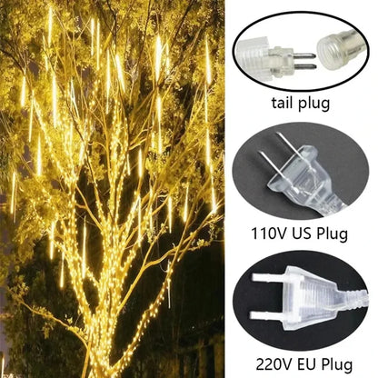 LED Meteor Shower String Lights EU/US Plug Fairy Halloween Christmas Holiday Wedding Decor Christmas Tree Garden Decor Navidad