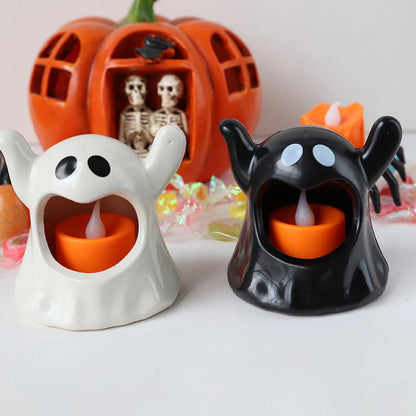 Halloween Ghost Candle Holders Cute Plastic Ghost Tea Light Holders LED Halloween  Party Decorations Spooky Table Centerpieces