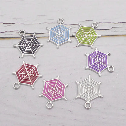 Julie Wang 7PCS Enamel Cobweb Charms Cartoon Halloween Spider Web Alloy Pendant Necklace Bracelet Jewelry Making Accessory