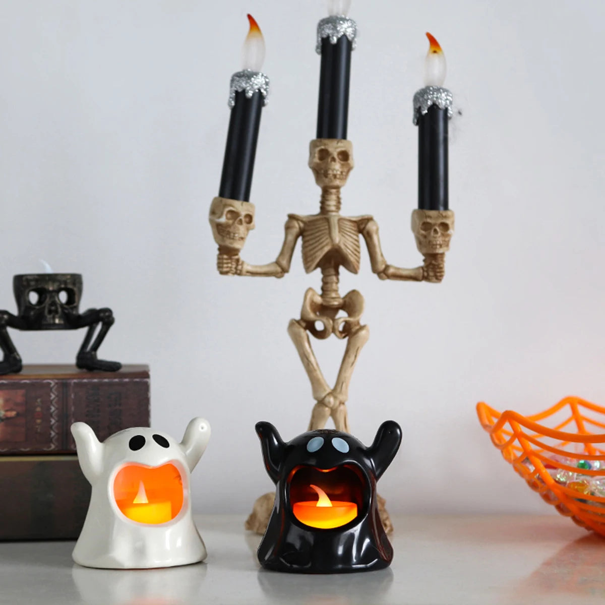 Halloween Ghost Candle Holders Cute Plastic Ghost Tea Light Holders LED Halloween  Party Decorations Spooky Table Centerpieces