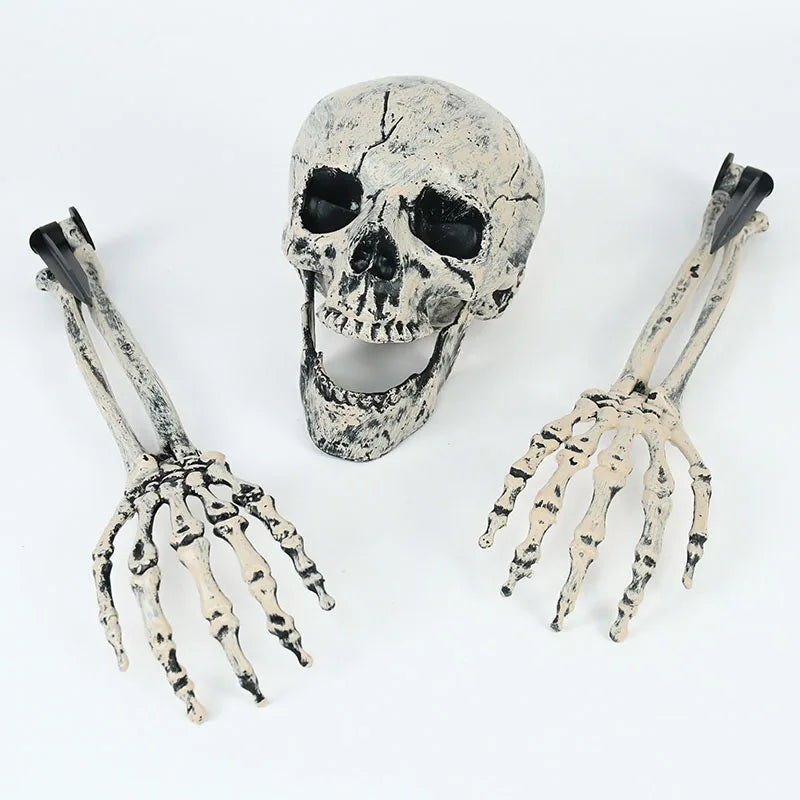 Halloween Realistic Skull Skeleton Head Human Hand Arms for Halloween Party Home Garden Lawn Decor Haunted House Horror Props