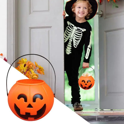 Halloween LuminousPumpkin Bucket Portable Pumpkin Candy Jar Reusable Halloween Trick-or-treat Bucket Halloween Party Supplies