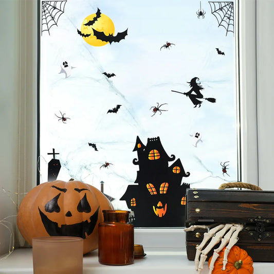 3Sheets Halloween Bat Ghost Tree Pumpkin DIY Glass Sticker Haunted House Electrostatic Stickers Supplies Home Party Window Decor