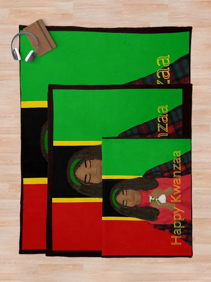 Happy Kwanzaa - African American Woman Throw Blanket Personalized Gift Soft Blankets