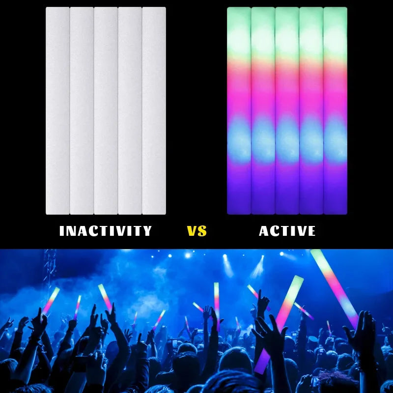 10/100Pcs LED Glow Sticks Bulk Colorful RGB Glow Foam Stick Cheer Tube Dark Light For Xmas Birthday Wedding Party Supplies