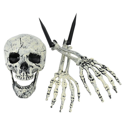 Halloween Realistic Skull Skeleton Head Human Hand Arms for Halloween Party Home Garden Lawn Decor Haunted House Horror Props