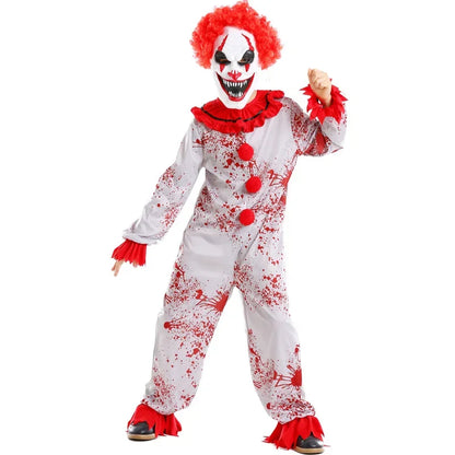 Fantasia Purim Halloween Costumes for Child Kids Boys Scary Creepy Bloody Killer Circus Clown Jester Costume Cosplay