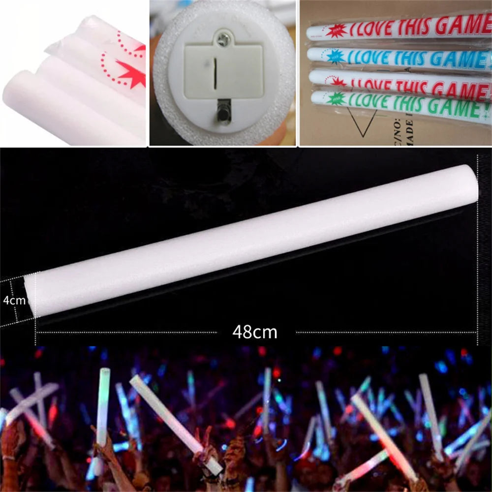 10/100Pcs LED Glow Sticks Bulk Colorful RGB Glow Foam Stick Cheer Tube Dark Light For Xmas Birthday Wedding Party Supplies