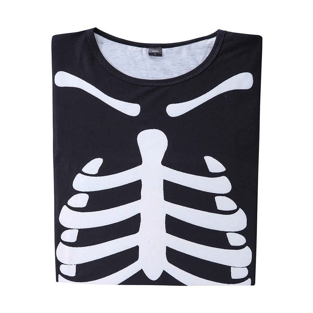 Halloween Scary Skeleton Costume for Adult Kids Family Horror Skull Jumpsuit Carnival Party Hodded Halloween Parent-Child Pajama