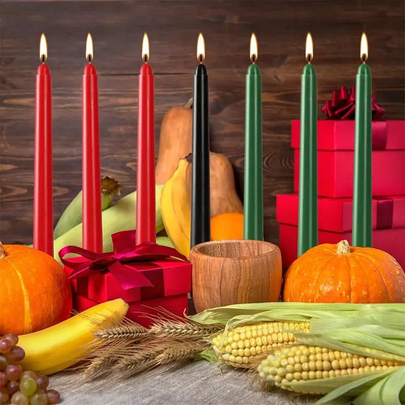 Kwanzaa Candles 7 Pieces Kwanzaa Candles Set 3 Colors Tapered Candles For Church Holiday Wedding Red & Green & Black