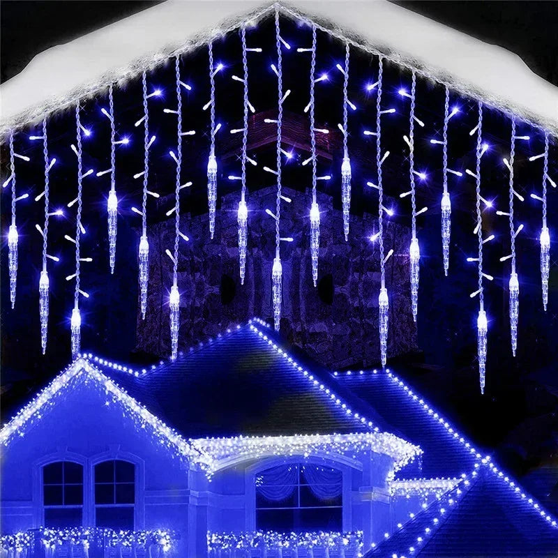 Christmas Outdoor Lights Street Garland Winter Led Icicle Curtain Lights for House New Year Christmas Decoration 2024 Fairy Lamp