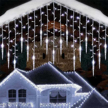 Christmas Outdoor Lights Street Garland Winter Led Icicle Curtain Lights for House New Year Christmas Decoration 2024 Fairy Lamp