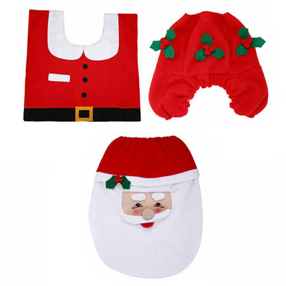 3Pcs Christmas Toilet Seat Cover Decorative Carpet Set Bathroom Cartoon Cute Santa Claus Pattern Toilet Lid Cover Xmas Supplies