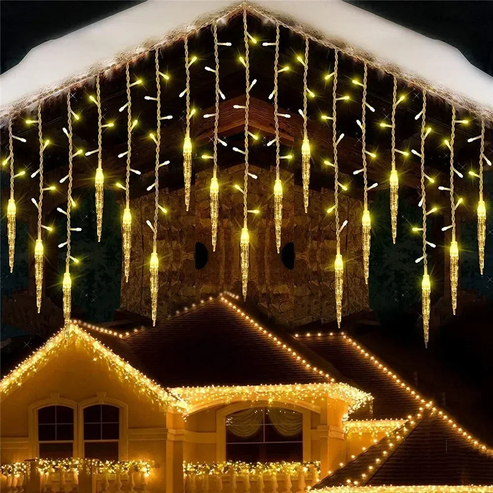 Christmas Outdoor Lights Street Garland Winter Led Icicle Curtain Lights for House New Year Christmas Decoration 2024 Fairy Lamp