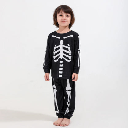 Halloween Scary Skeleton Costume for Adult Kids Family Horror Skull Jumpsuit Carnival Party Hodded Halloween Parent-Child Pajama