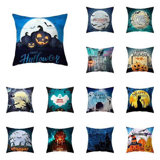 Halloween Theme Horror Pumpkin Bat Print Pattern Cushion Cover Home Living Room Sofa Decoration Pillow