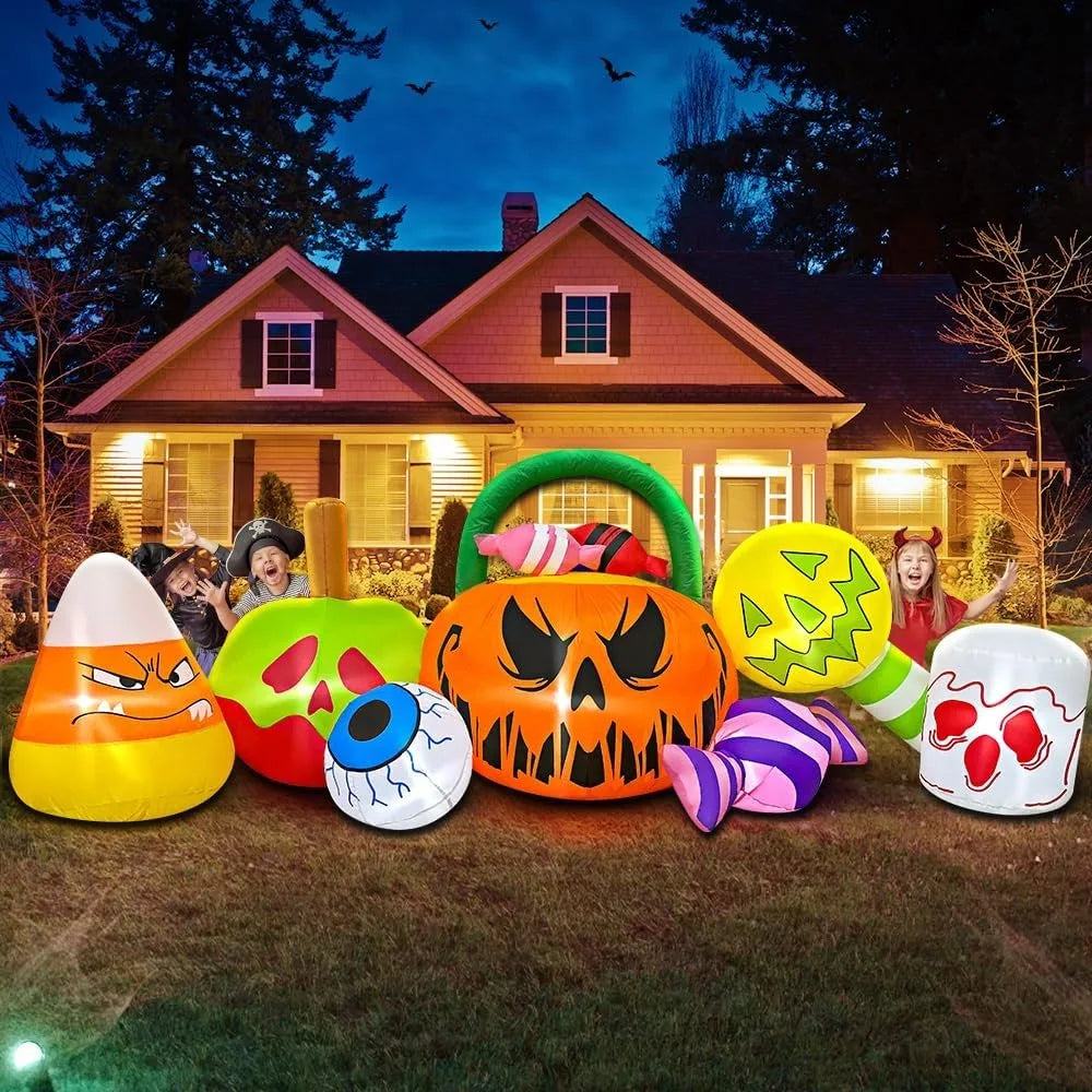 Halloween Inflatable Pumpkin Decoration, Candy Eyeball Combination, LED Light, Outdoor Decoration, 10 Foot