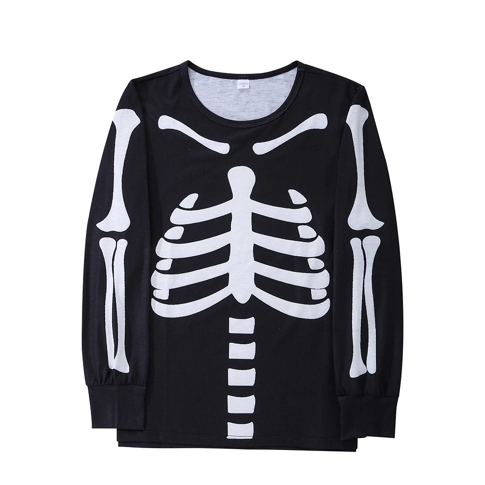 Halloween Scary Skeleton Costume for Adult Kids Family Horror Skull Jumpsuit Carnival Party Hodded Halloween Parent-Child Pajama