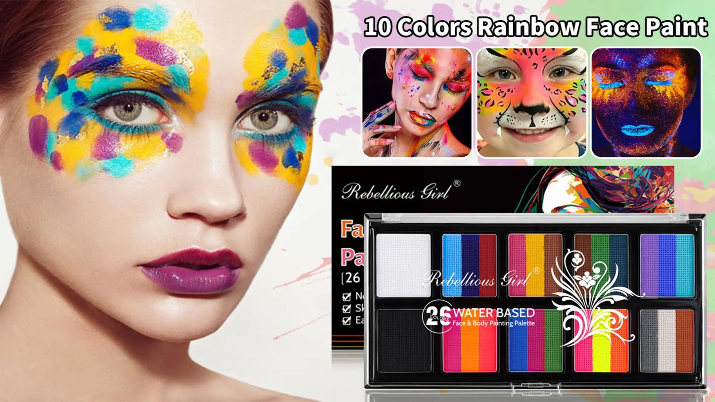 26 Color Body Face Painting Kit with Brush UV Fluorescent Face Makeup Palette,Halloween Carnival Artist Cosplay Art Party Makeup