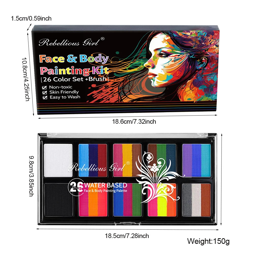 26 Color Body Face Painting Kit with Brush UV Fluorescent Face Makeup Palette,Halloween Carnival Artist Cosplay Art Party Makeup