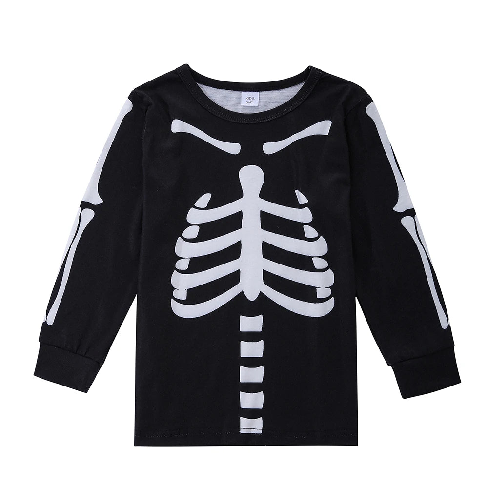 Halloween Scary Skeleton Costume for Adult Kids Family Horror Skull Jumpsuit Carnival Party Hodded Halloween Parent-Child Pajama