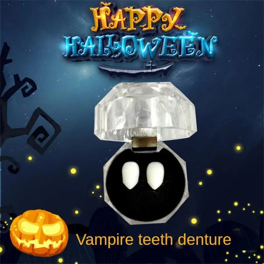 1.3-1.9cm Horror Denture Props With Tooth Gel Easy Mount Halloween Vampire Teeth Cosplay Props Halloween Party Supplies