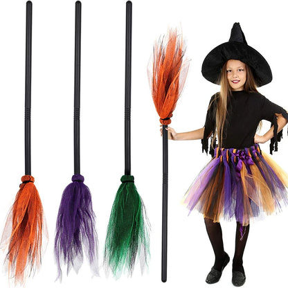 1PC 90*15cm Halloween Party Witch Broom Kids Plastic Cosplay Flying Broomstick Props For Masquerade Halloween Cosplay