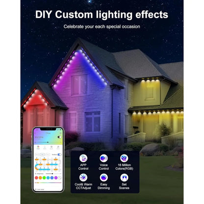 Permanent Outdoor Lights for House, 100ft Smart RGBIC Outside Lights with 72 Scene Modes, IP67 Waterproof Eaves Lights