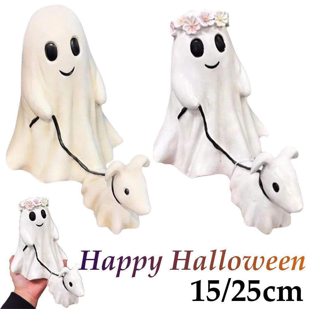 15/25CM Halloween Ghost Walking Dog Statue Resin Halloween Figurine Halloween Decoration Ornament Holiday Gift For Boy Girl