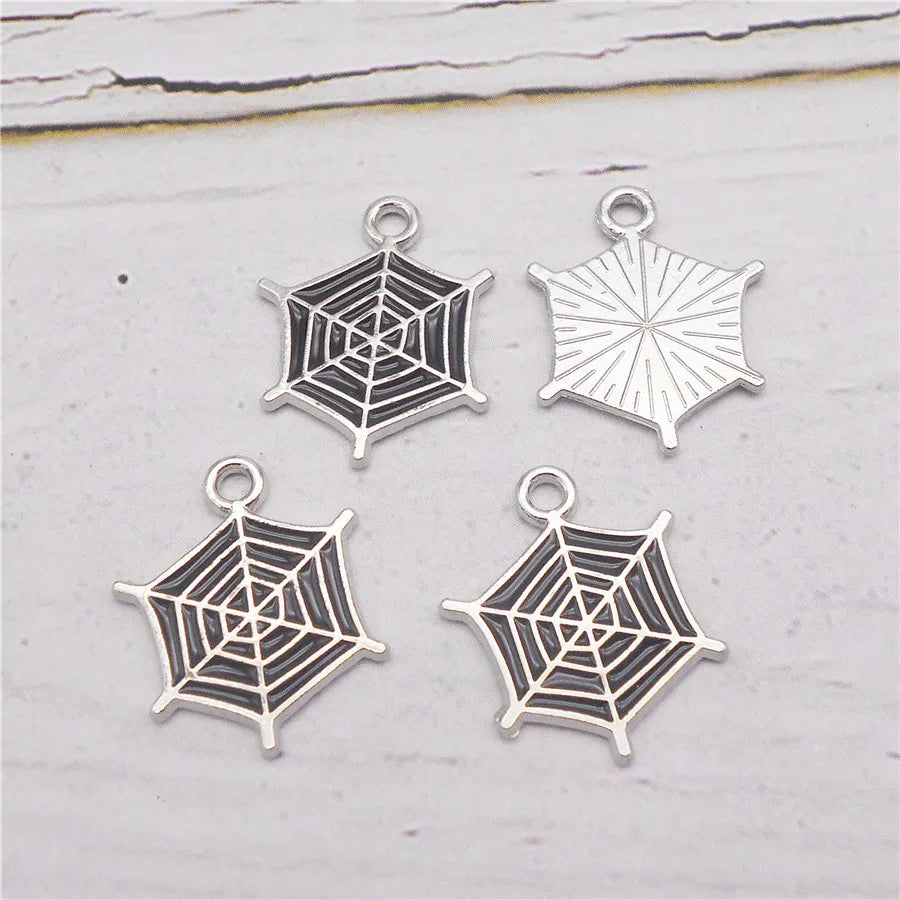 Julie Wang 7PCS Enamel Cobweb Charms Cartoon Halloween Spider Web Alloy Pendant Necklace Bracelet Jewelry Making Accessory