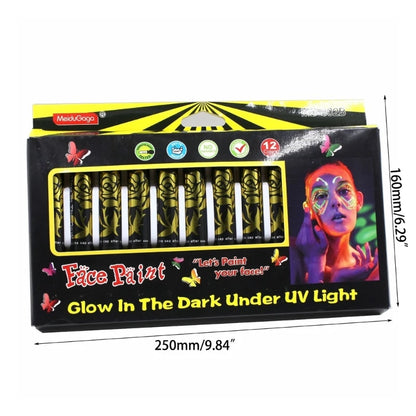 12pcs Halloween Glow in Dark Face Paint UV Black Light Body Paint Fluorescents Makeup Marker for Party Supplies